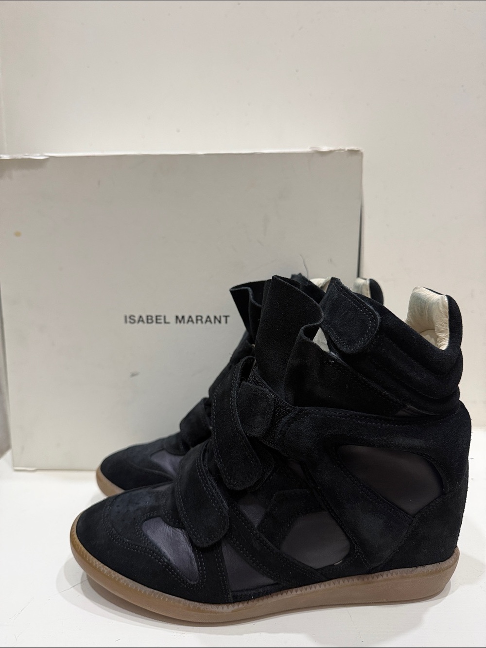 Authentic Isabel Marant Black Suede High-Top Wedge Sneakers